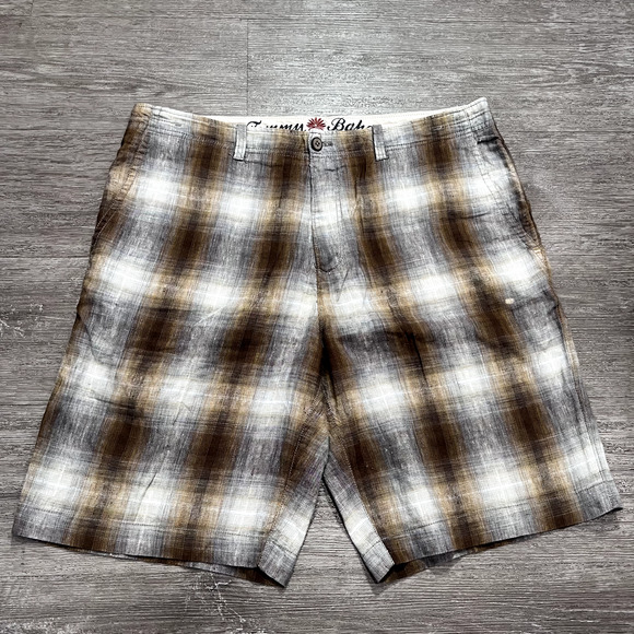 Tommy Bahama Shorts Mens 35 Beige Plaid Linen Silk Blend Preppy Golf Golfer - Picture 1 of 11